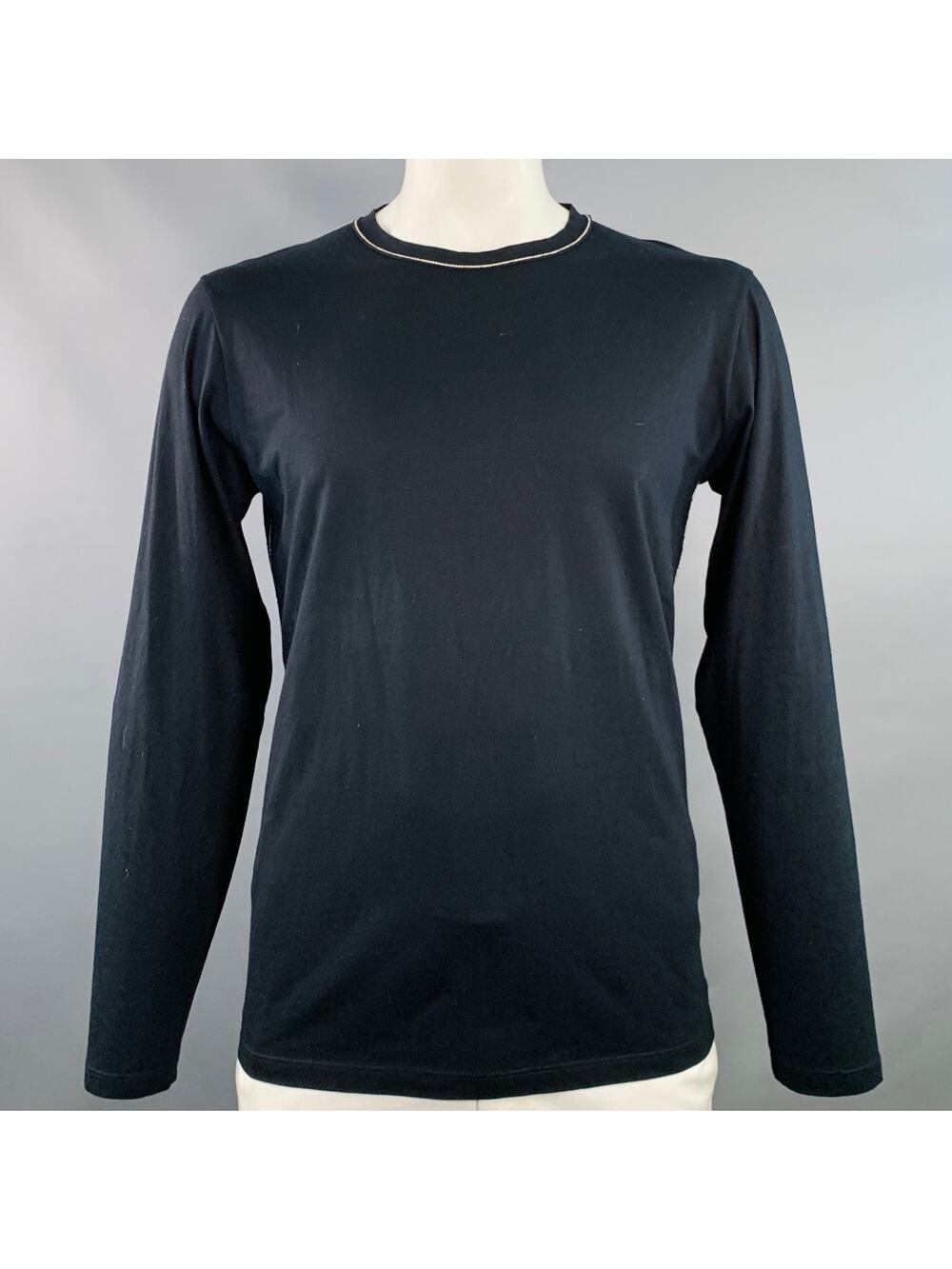 JIL SANDER Size XL Black White Jersey Contrast Trim Crew Neck Pullover